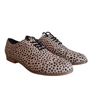 Dolcetta Felix Oxford Women 7.5 Tan Black Spotted Animal Print Cap Toe Lace‎ Up